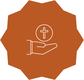 Dodecahedron with open hand and cross - solid orange