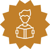 Dodecahedron shape with an icon of a girl reading a book
