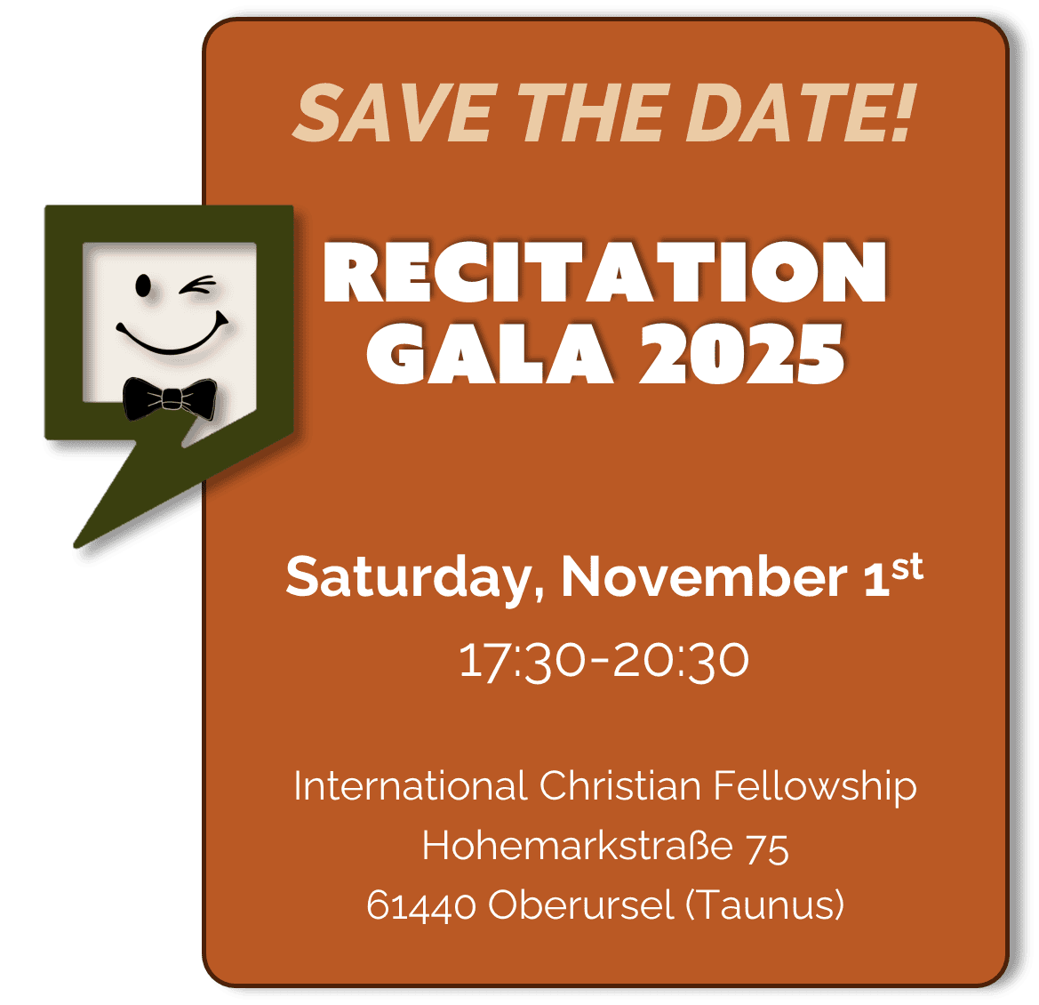 Text reminder about the By Heart Recitation Gala on November 1st, 2025